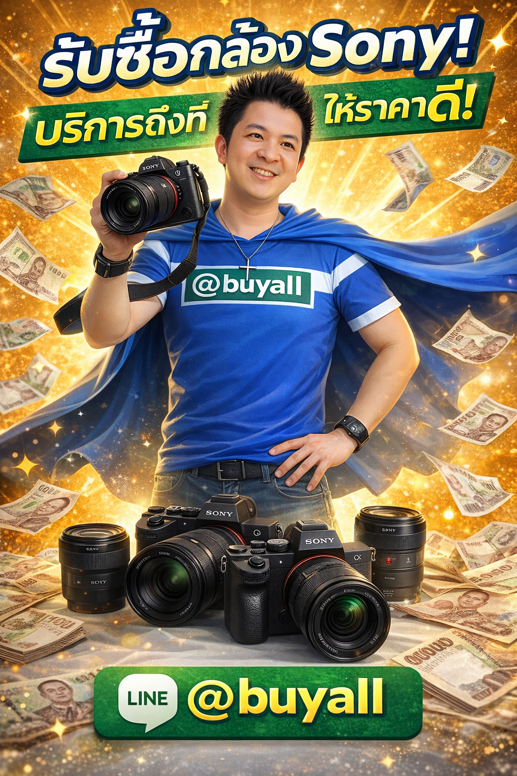 ภาพประชาสัมพันธ์รับซื้อกล้อง Sony พร้อม Line @buyall และเบอร์โทร 091-1206831
