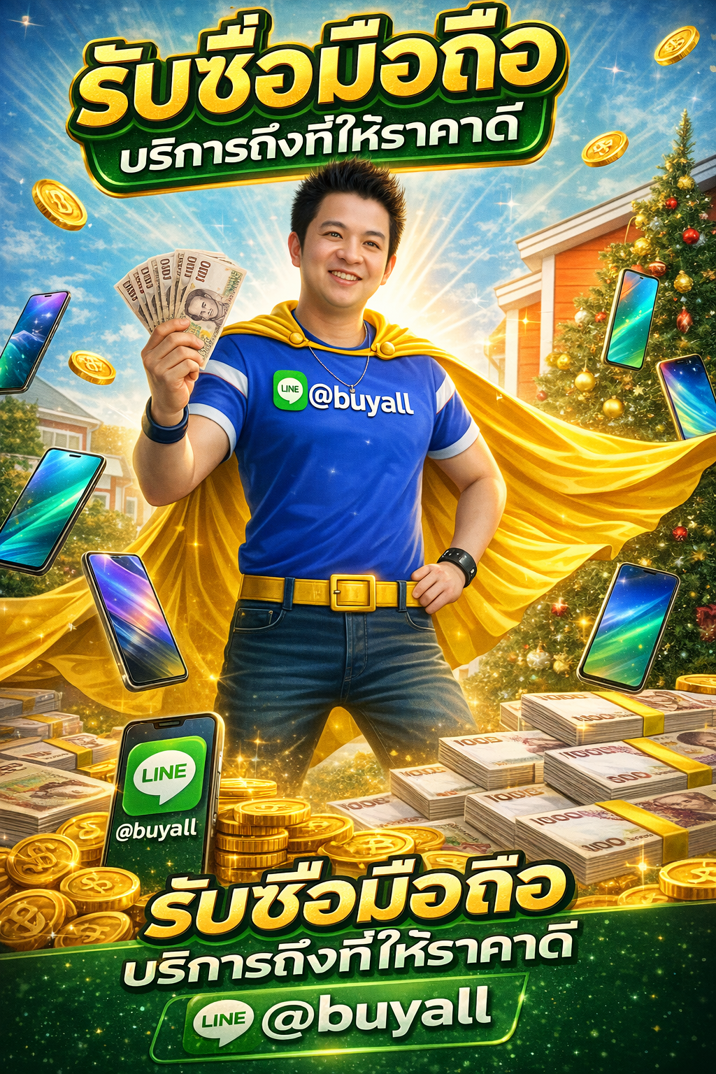 ภาพประชาสัมพันธ์บริการรับซื้อมือถือ พร้อม Line @buyall และเบอร์โทร 091-1206831
