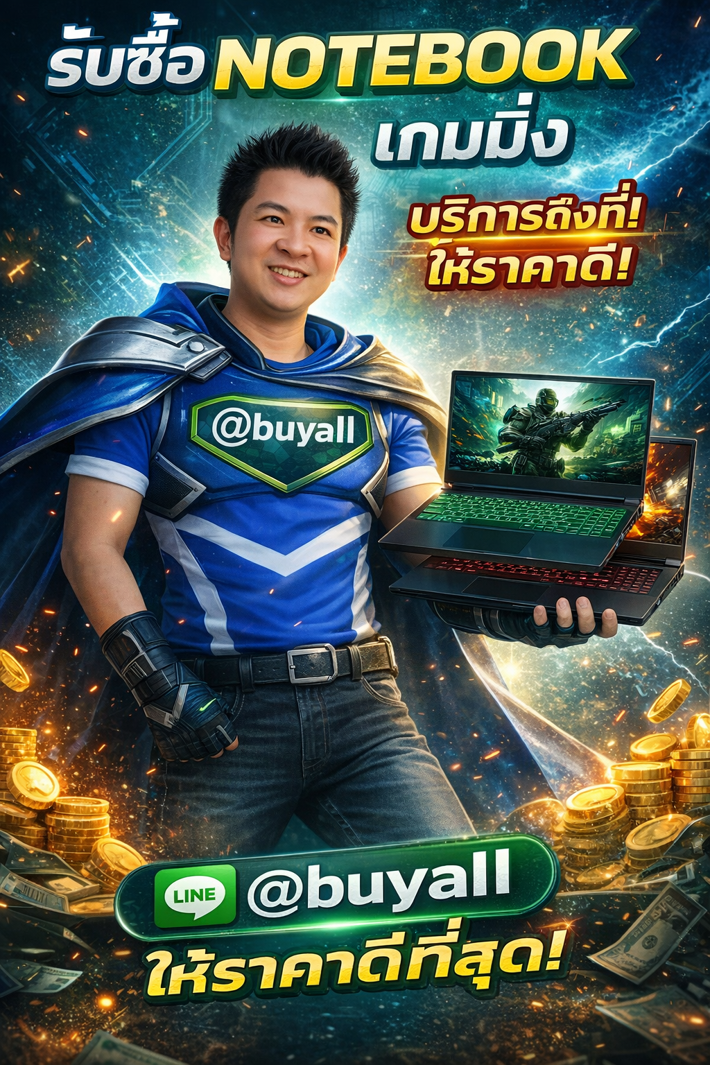 ภาพประชาสัมพันธ์บริการรับซื้อ notebook เกมมิ่ง ของ รับซื้อกรุงเทพ.com พร้อม Line @buyall และเบอร์ติดต่อ 091-1206831