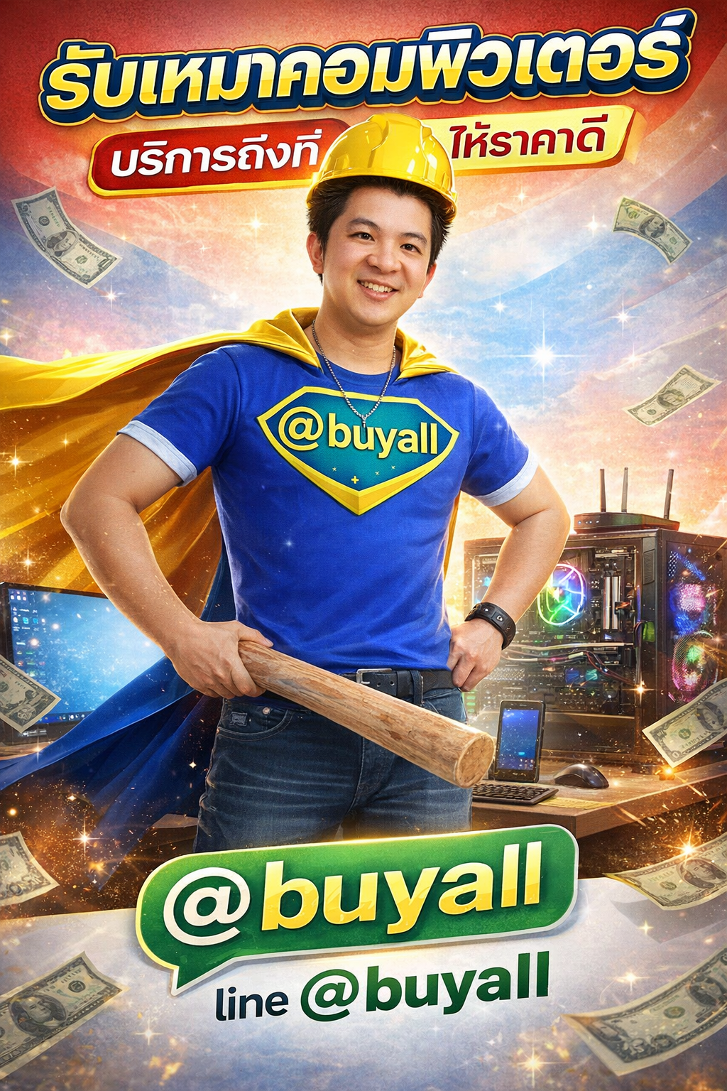 ภาพประชาสัมพันธ์บริการรับเหมาคอมพิวเตอร์ของ รับซื้อกรุงเทพ.com พร้อม Line @buyall และเบอร์ติดต่อ 091-1206831